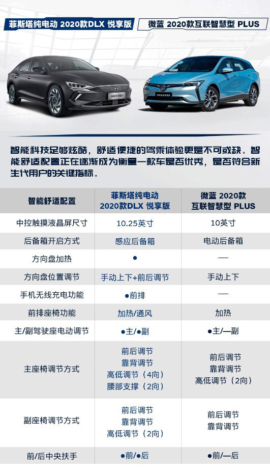 菲斯塔纯电动 2020款DLX 悦享版和微蓝 2020款互联智慧型 PLUS