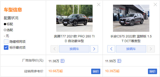 10万级自主SUV 长安CS75和奔腾T77 PRO