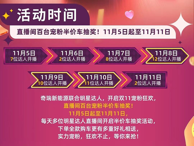 大牌霸屏双11 百台半价疯狂抢 奇瑞QQ“爱的大礼物”等着你！