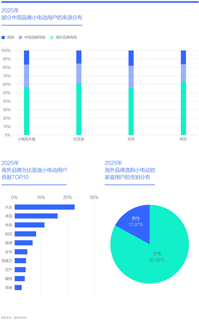 2025年 部分中国品牌小电动用户的来源分布